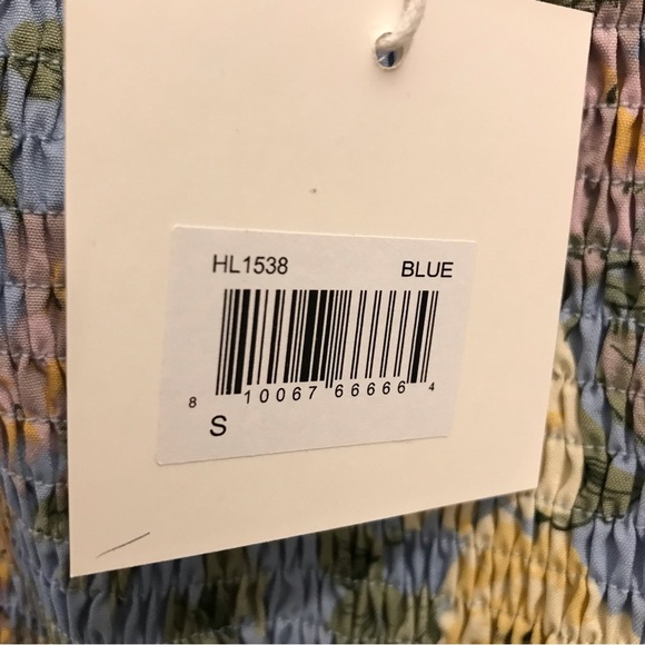 NWT HL Affair Floral Mini Dress Small blue yellow smocked long sleeve - Picture 10 of 12